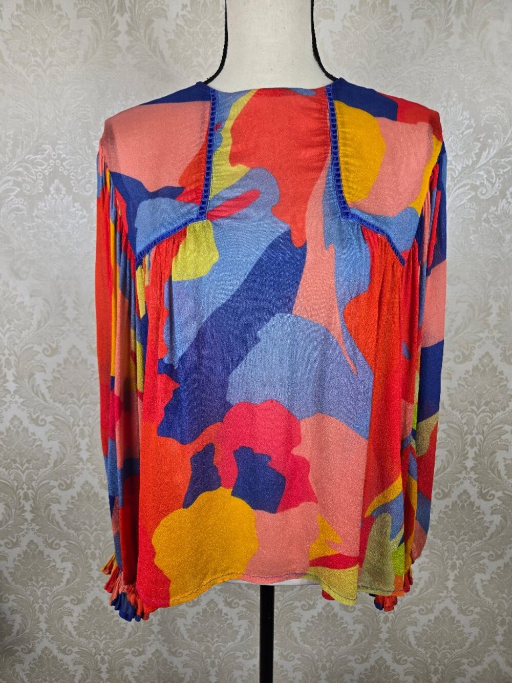 Anthropologie Bl^nk London Sz Small Miranda Peasant Top Multi Color Balloon Slv